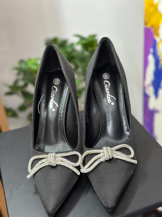 DECOLLETE NERO FIOCCO CON STRASS
