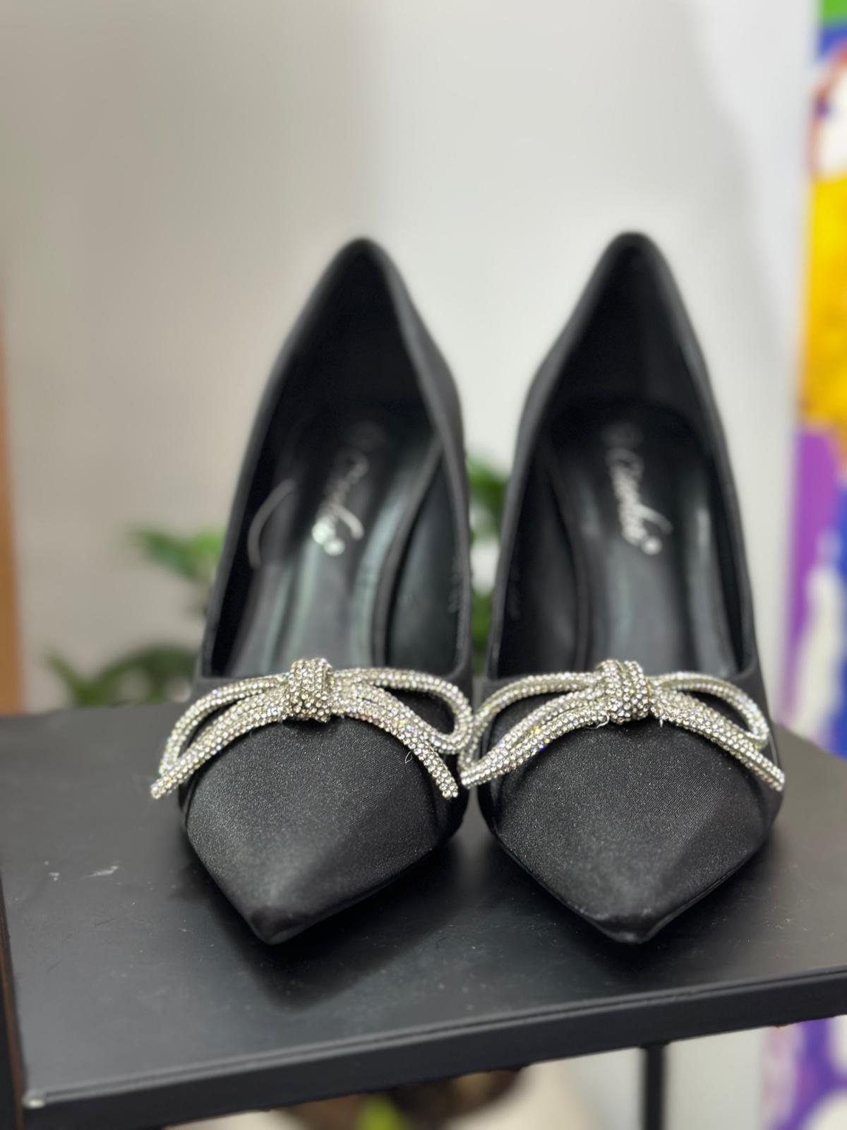 DECOLLETE NERO FIOCCO CON STRASS